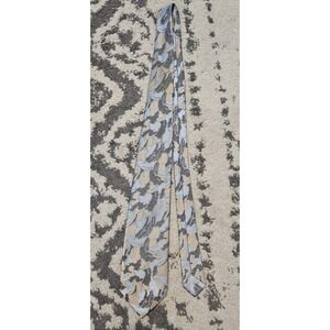 Vintage Blue Tan Metallic Damask Necktie 70s 80s Wide Tie